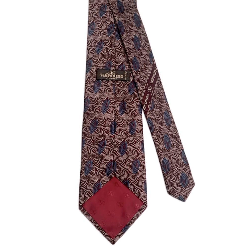 VALENTINO 100% Silk‎ Handmade Designer Tie Maroon Geometric Luxury Retro Necktie
